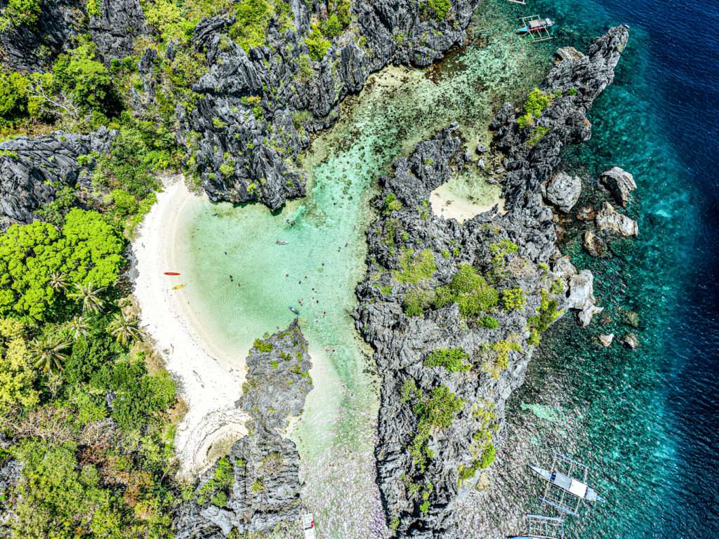Hidden Beach, walled in by limestone.
