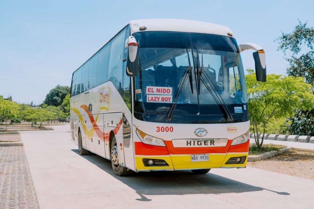 Cherry Bus coach on the road between Puerto Princesa and El Nido